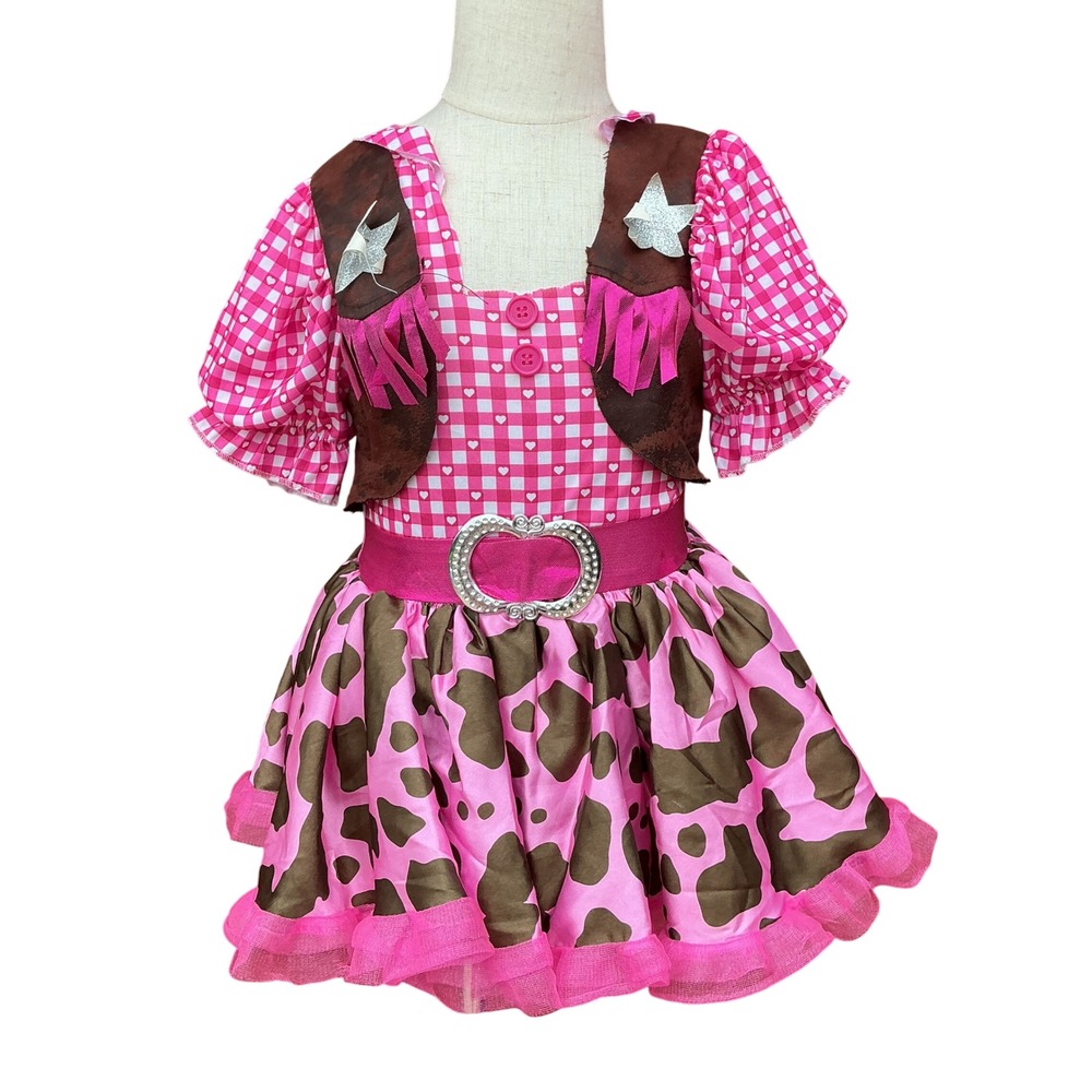 Cowgirl Costume Dress 3T-4T Pink Gingham Cow‎ Print Western Rodeo Toy Story